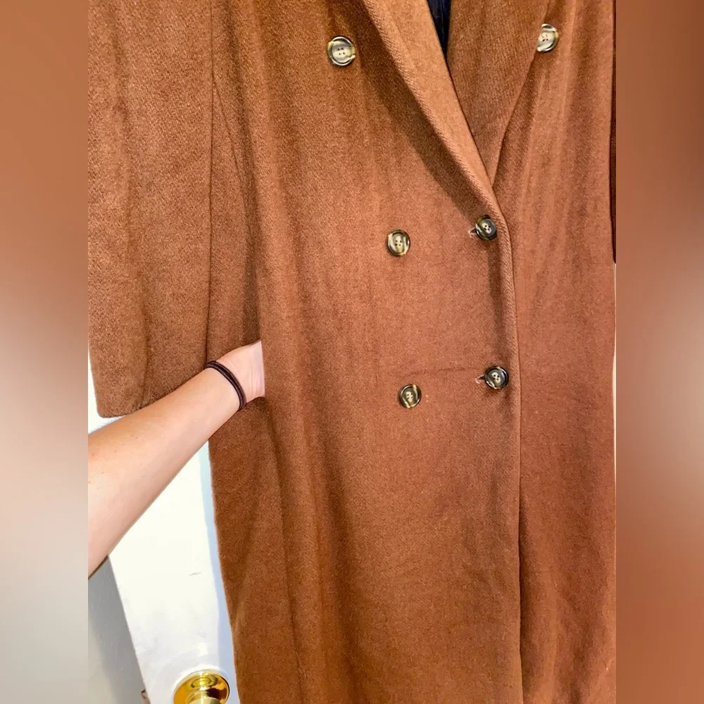 Ashley Scott 100% wool caramel brown long heavy warm double breasted trench coat - Picture 6 of 15